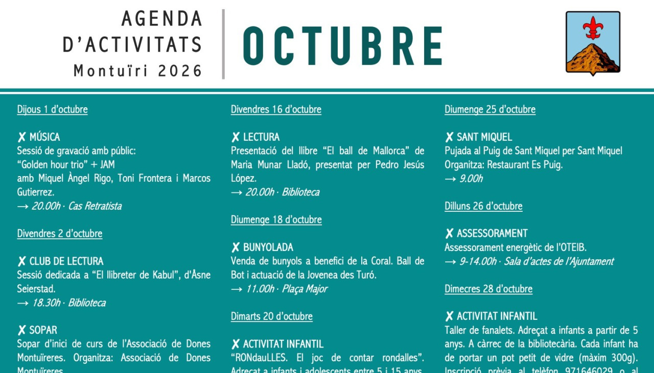Agenda Montuïri octubre
