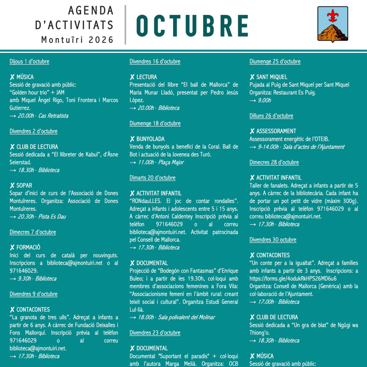 Agenda Montuïri octubre