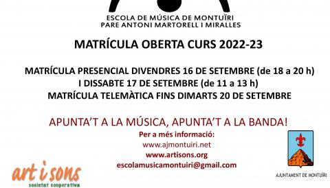  ESCOLA DE MÚSICA - MATRÍCULA CURS 2022-23 